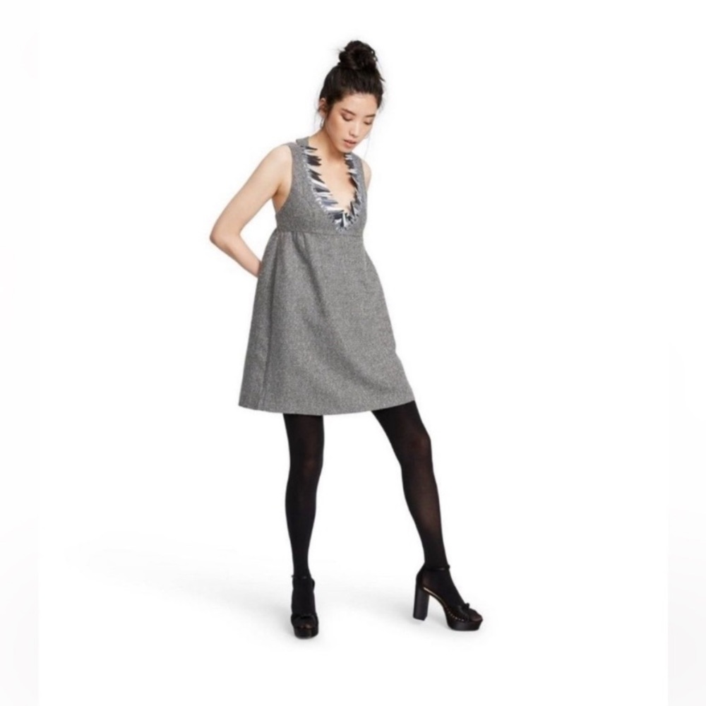 NWOT🔥! Anna Sui Gray Embellished Tweed Dress